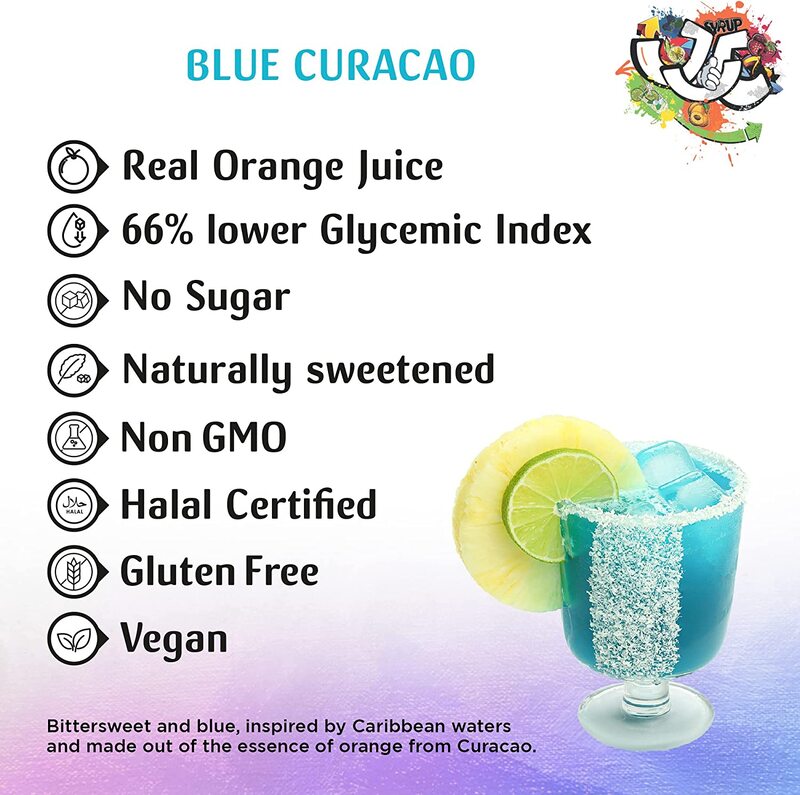 Just Chill Drinks Co. Blue Curacao Syrup, Made From 100% Real Fruit Extract, 1 Litre